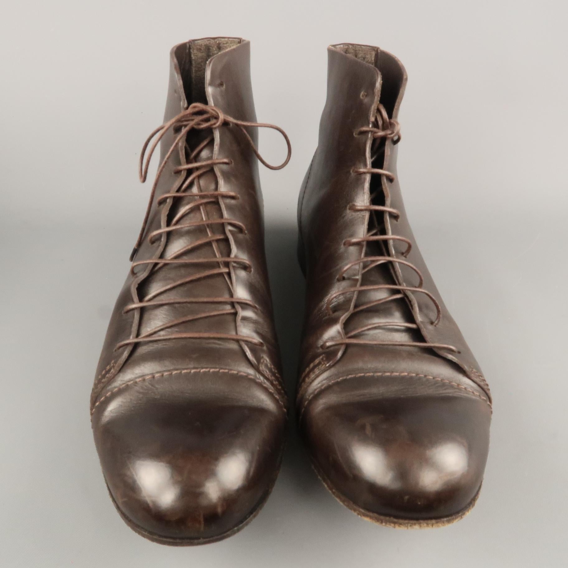 Men's EMPORIO ARMANI Size 9 Brown Leather Lace Up Ankle Boots In Good Condition In San Francisco, CA