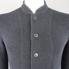 Men's EMPORIO ARMANI XL Navy Tweed Cotton Blend High Collar Jacket