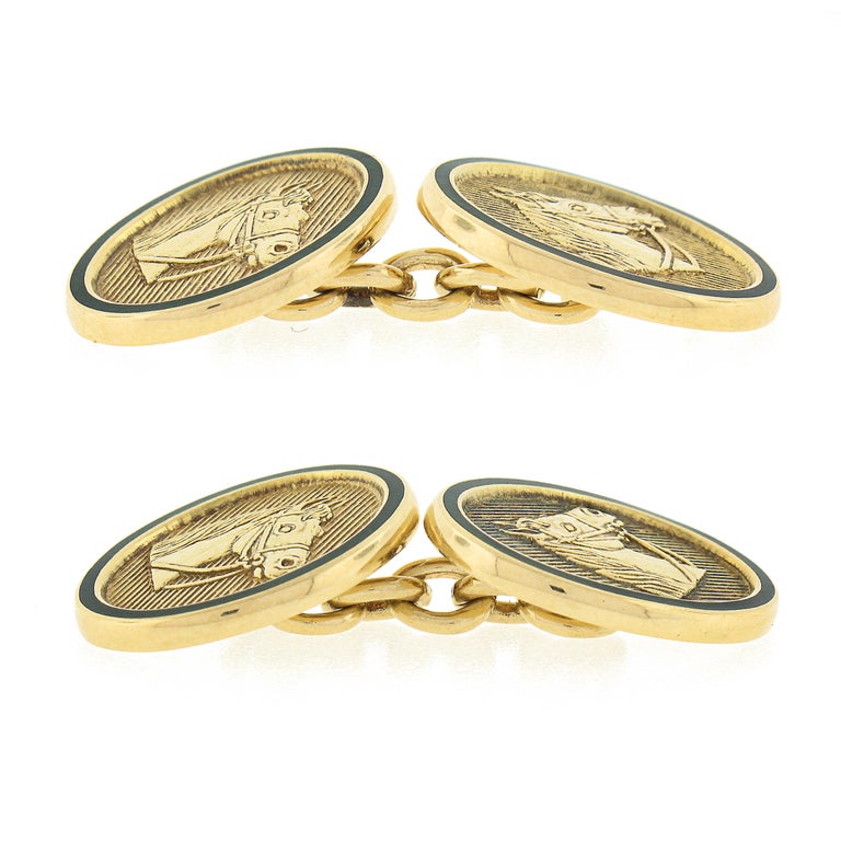 Boutons De Manchette Tête De Cheval Plaqué Or - Occasion Très Bon état - Couleur Dorée élégante