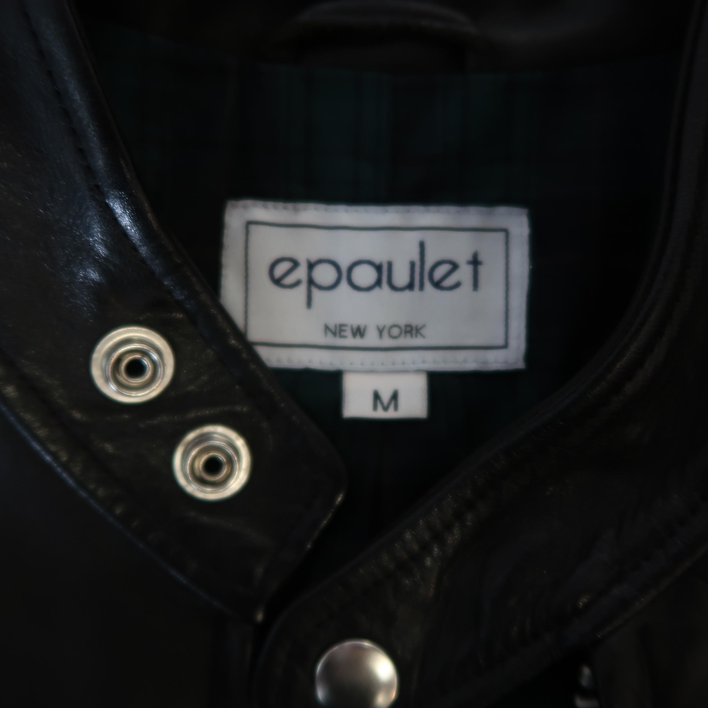 Men's EPAULET M Black Leather Tab Band Collar Biker Jacket 4