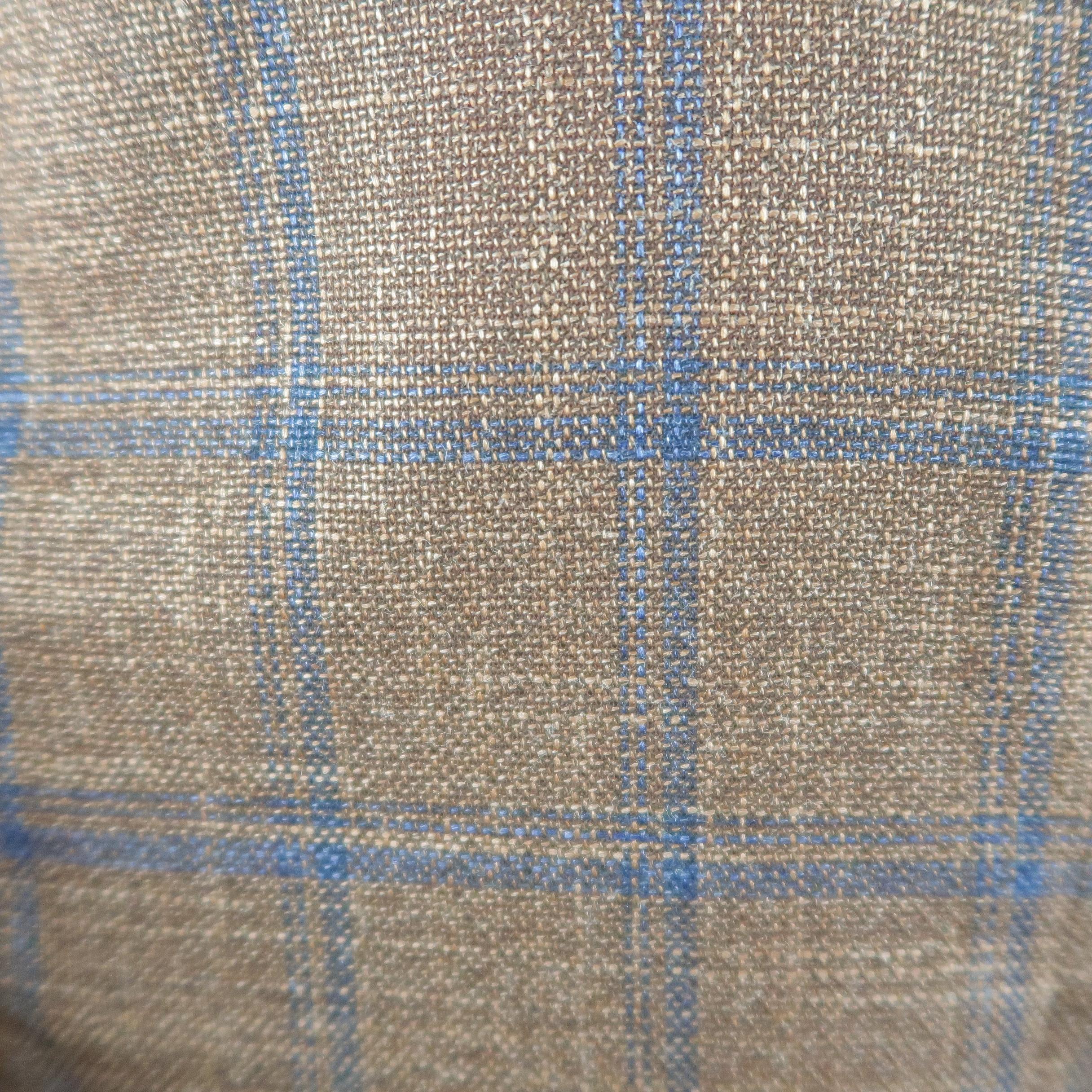 Men's EREDI PISANO 38 Brown & Navy Window Pane Wool / Silk Sport Coat 1