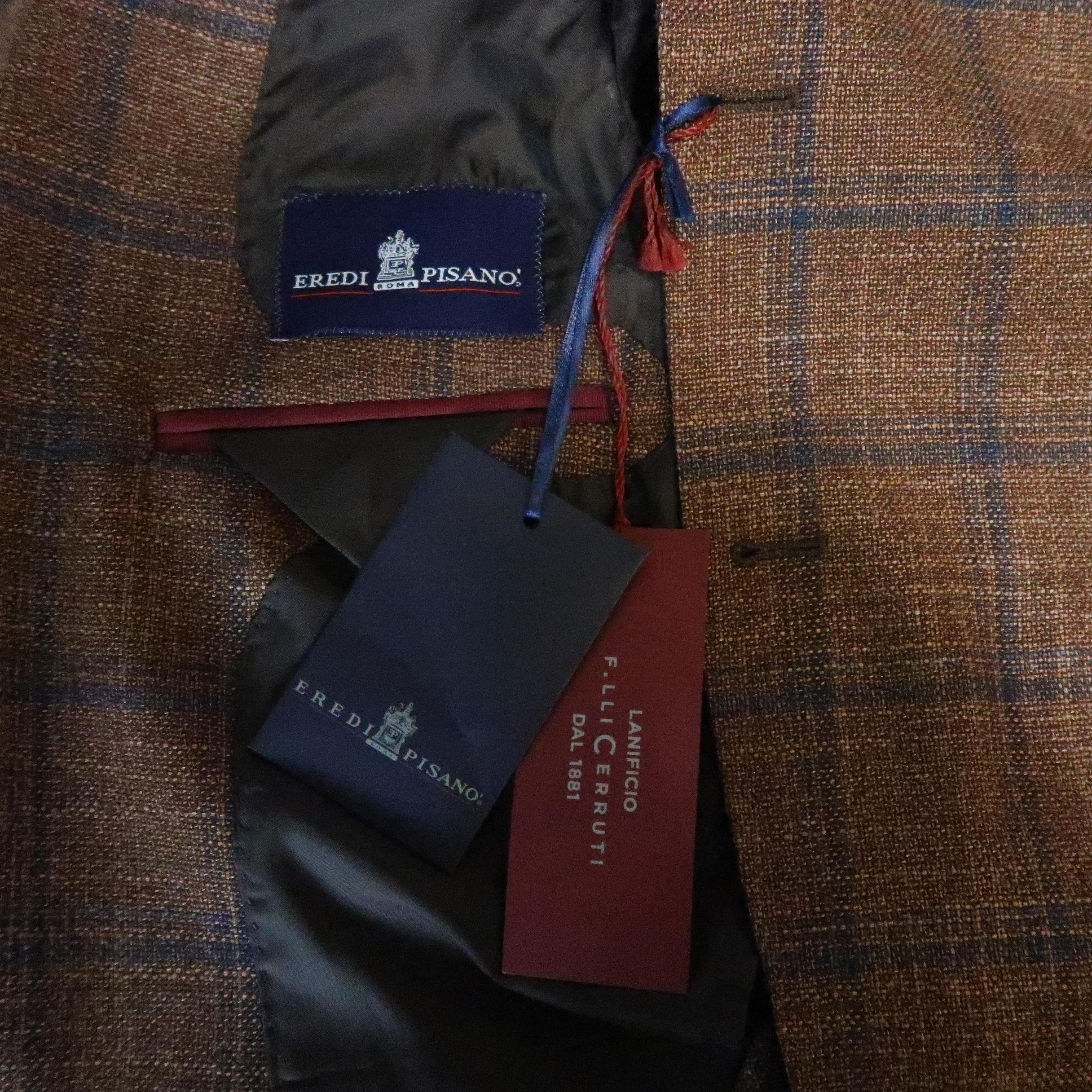 Men's EREDI PISANO 38 Brown & Navy Window Pane Wool / Silk Sport Coat 2