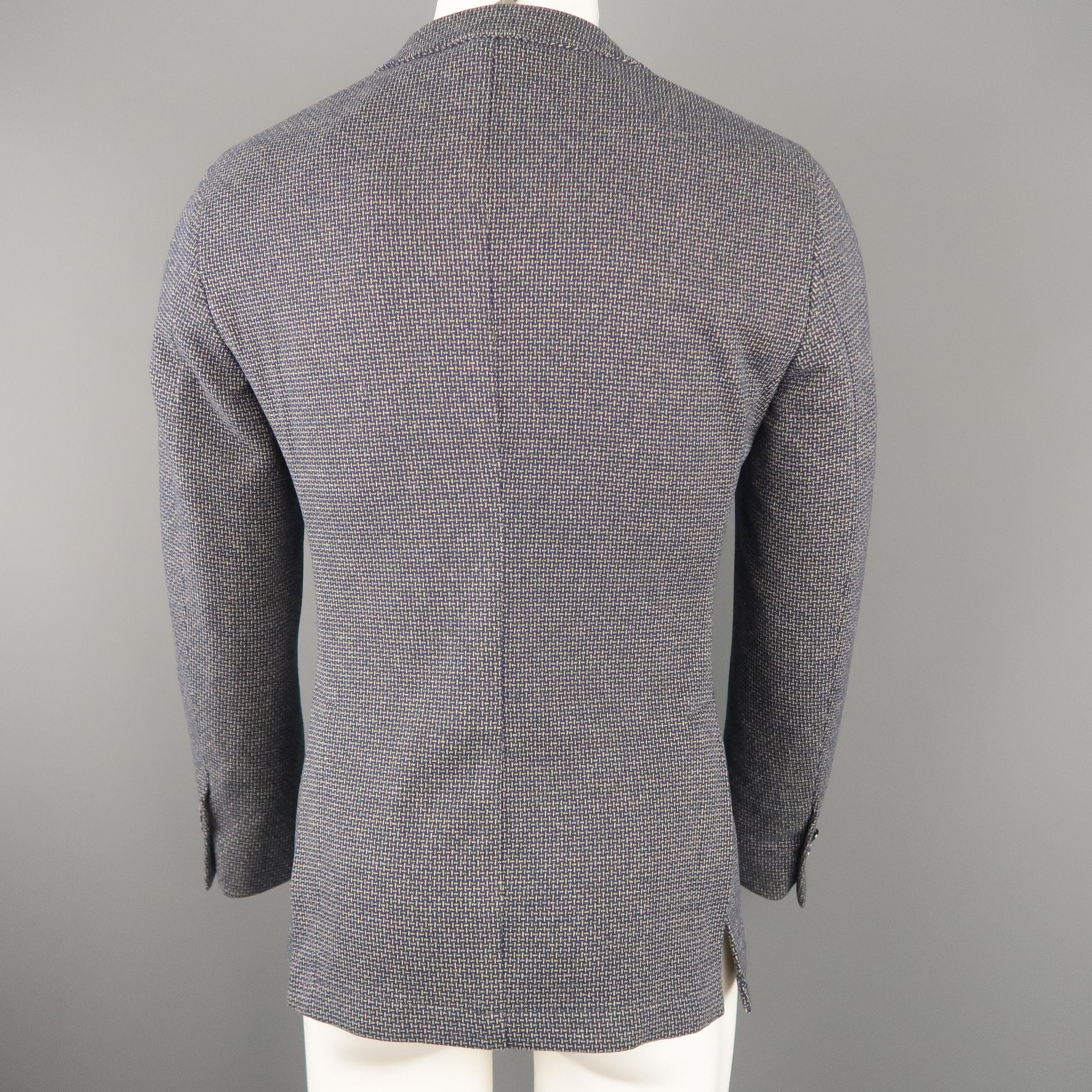 Men's EREDI PISANO 38 Navy Woven Print Cotton Blend Knit Sport Coat 1