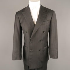 Men's ERMENEGILDO ZEGNA 36 Charcoal Stripe Double Breasted Peak Lapel Suit