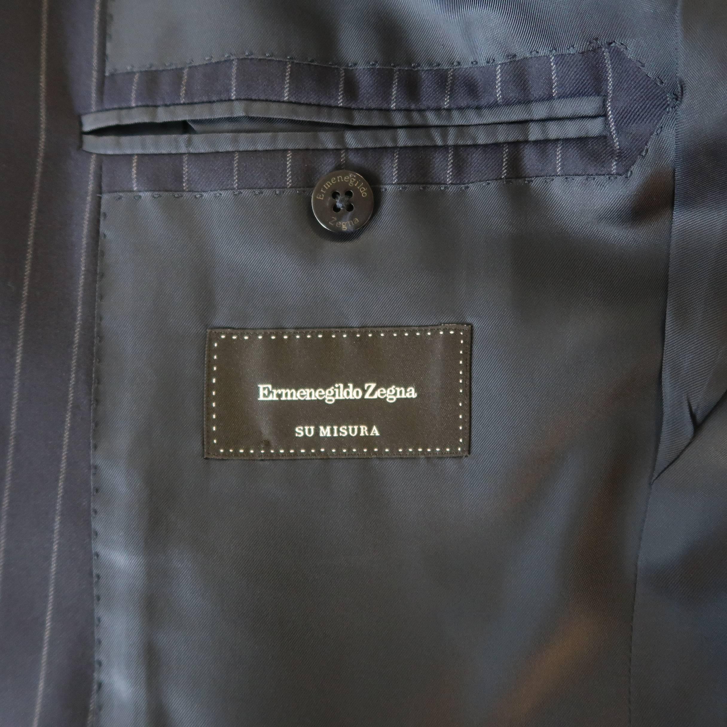 Men's ERMENEGILDO ZEGNA Suit - 40 Regular Navy Wool Pinstripe 3 Piece Suit 3