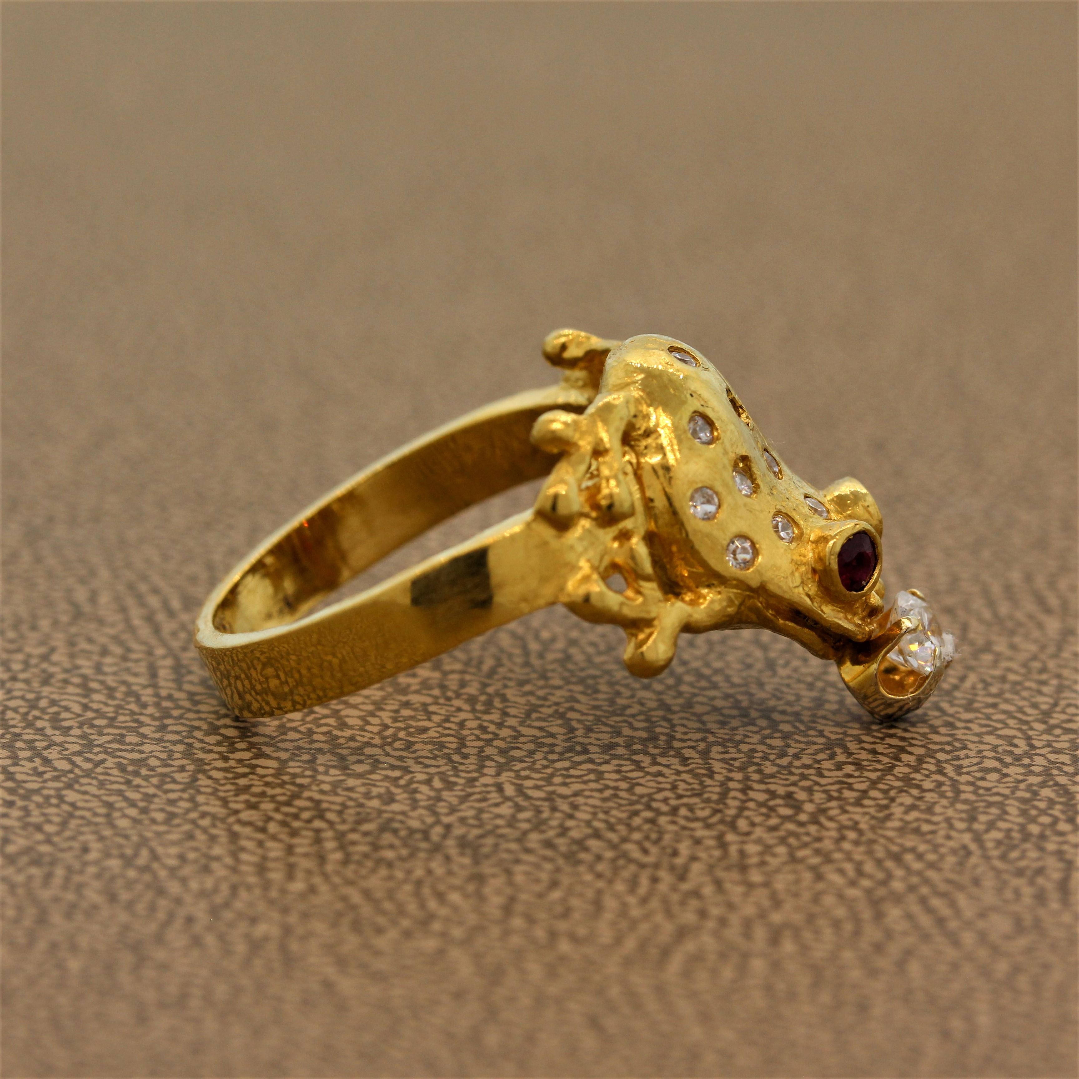 Men's Men’s Ruby Diamond Gold Frog Ring