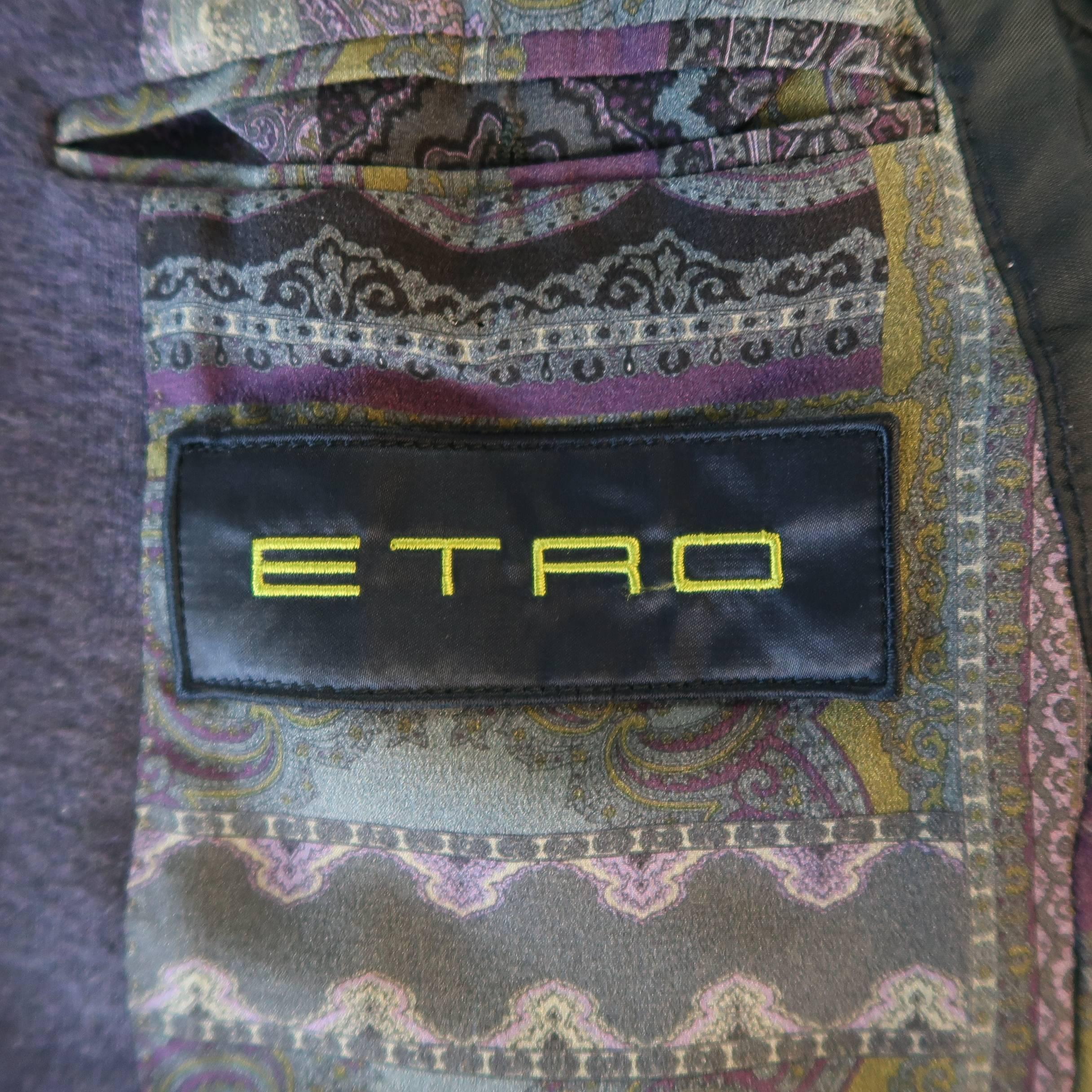 Men's ETRO 38 Regular Navy Textured Mohair / Wool 2 Button Notch Lapel Sport Coa 2