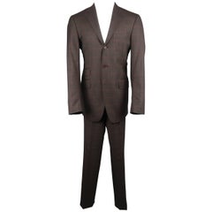 Men's ETRO 40 Long Brown & Red Window Pane Wool Notch Lapel Suit