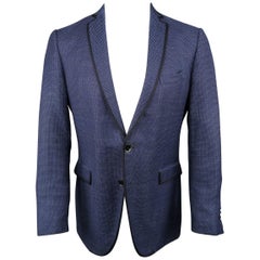 Men's  ETRO 40 Regular Navy Nailhead Wool / Linen Notch Lapel Sport Coat