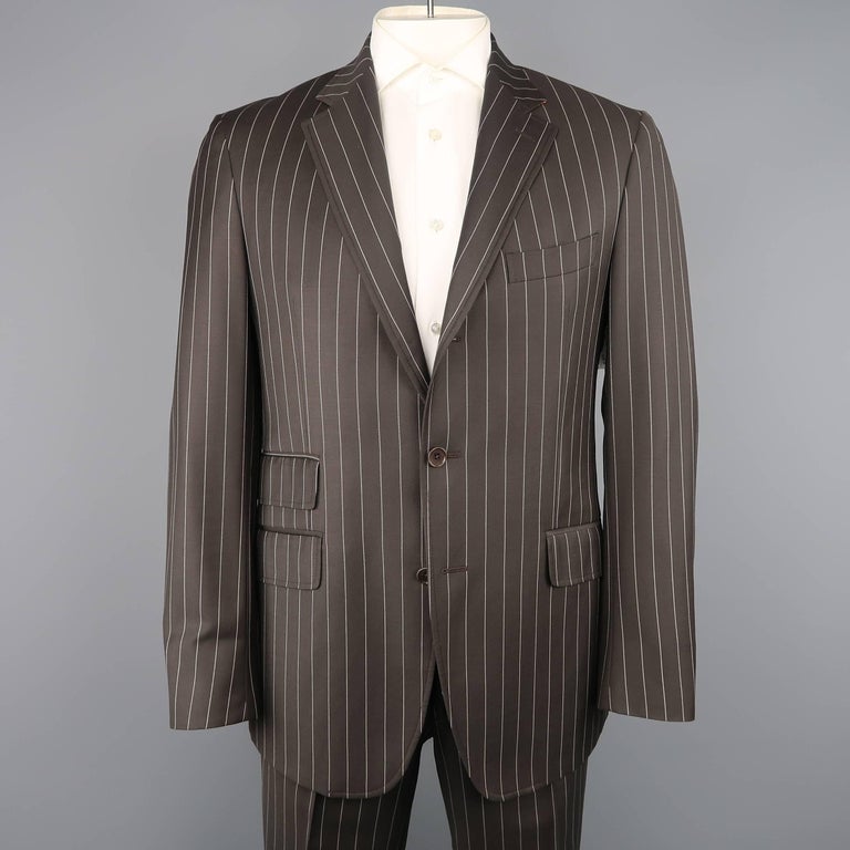 Etro Men's 42 Regular Brown Chalk Stripe Wool Notch Lapel Two Piece ...
