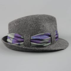 Etro Men's Dark Heather Gray Wool Silk Printed Sash Fedora