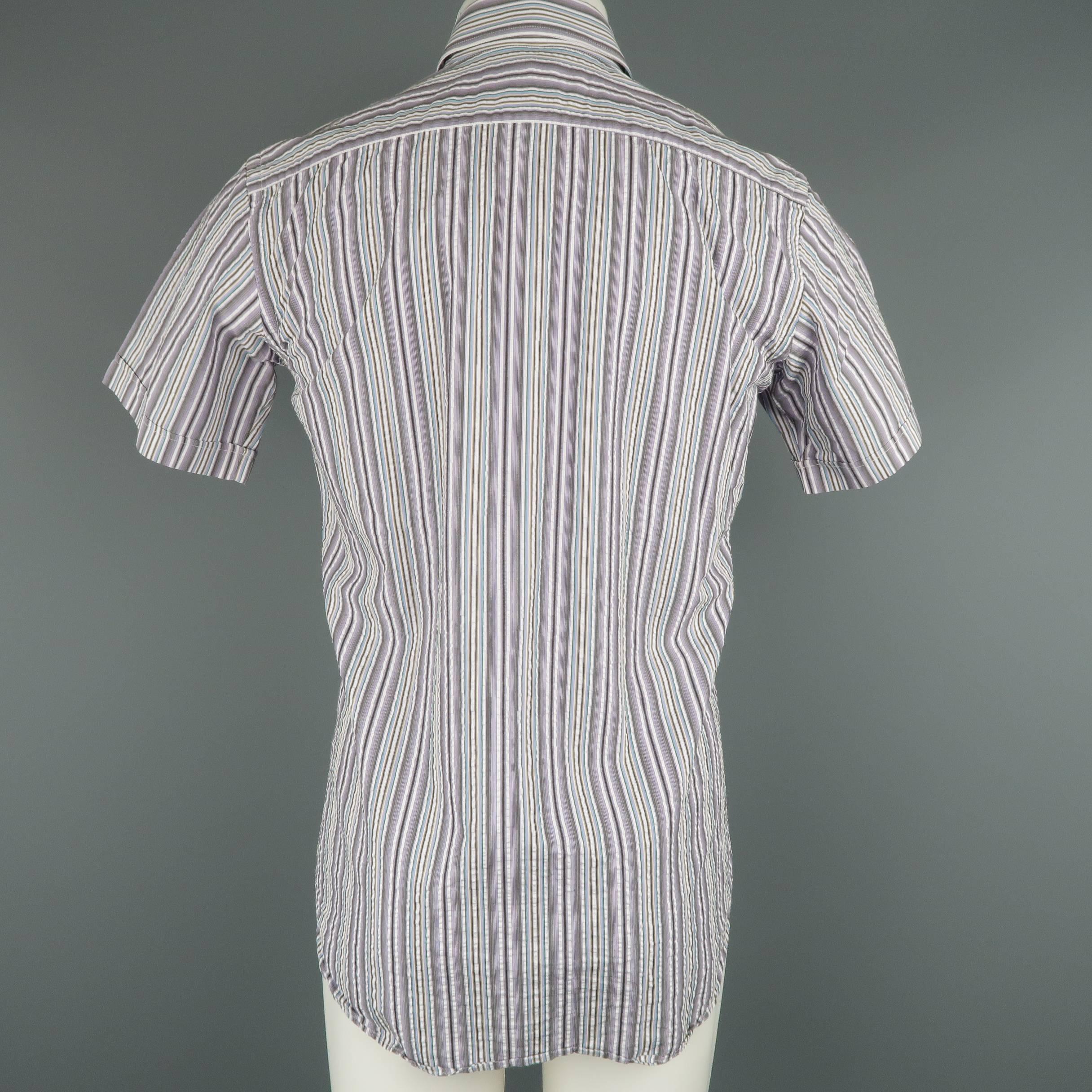 Men's ETRO Size S Lavender Striped Cotton Short Sleeve Shirt In Excellent Condition In San Francisco, CA
