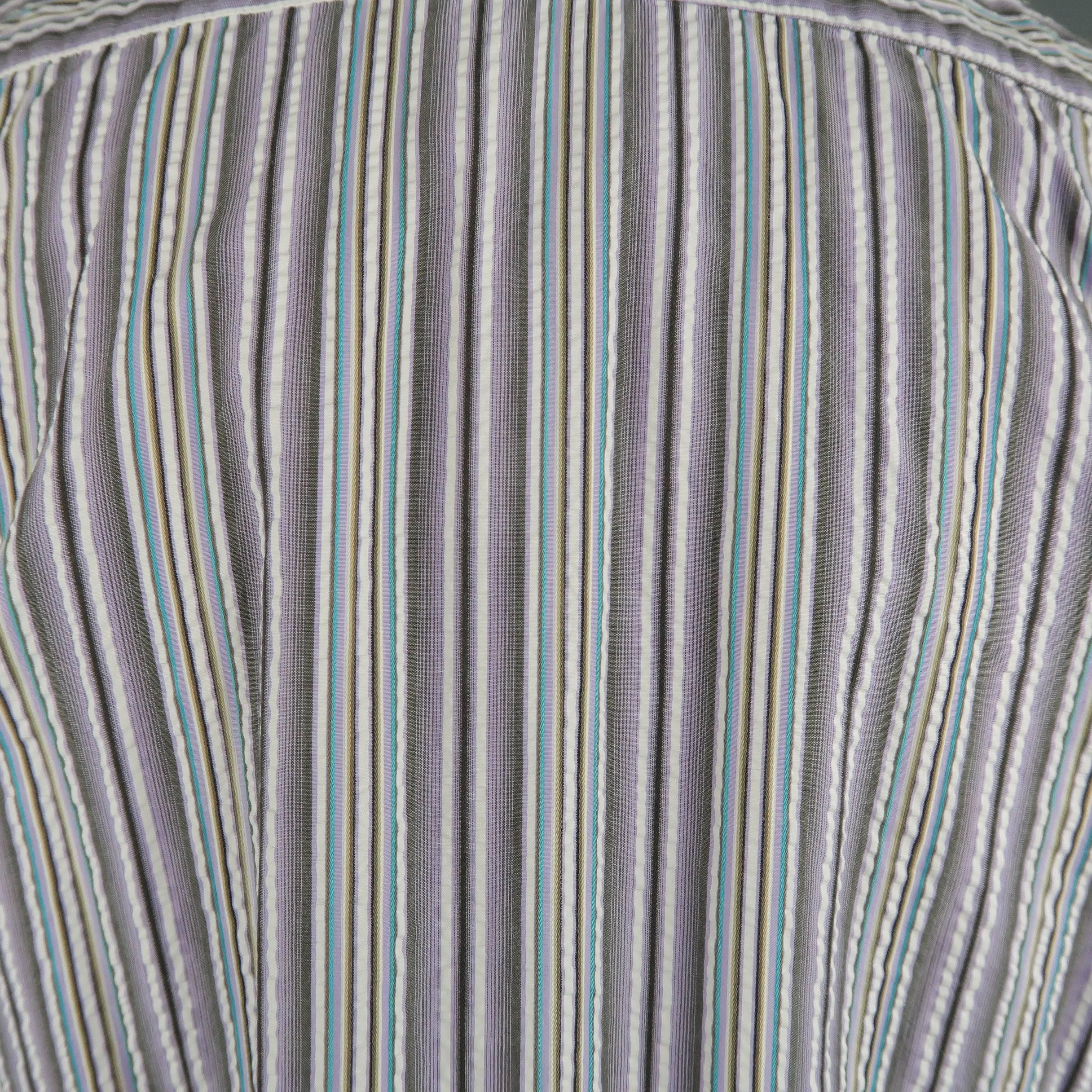 Men's ETRO Size S Lavender Striped Cotton Short Sleeve Shirt 1