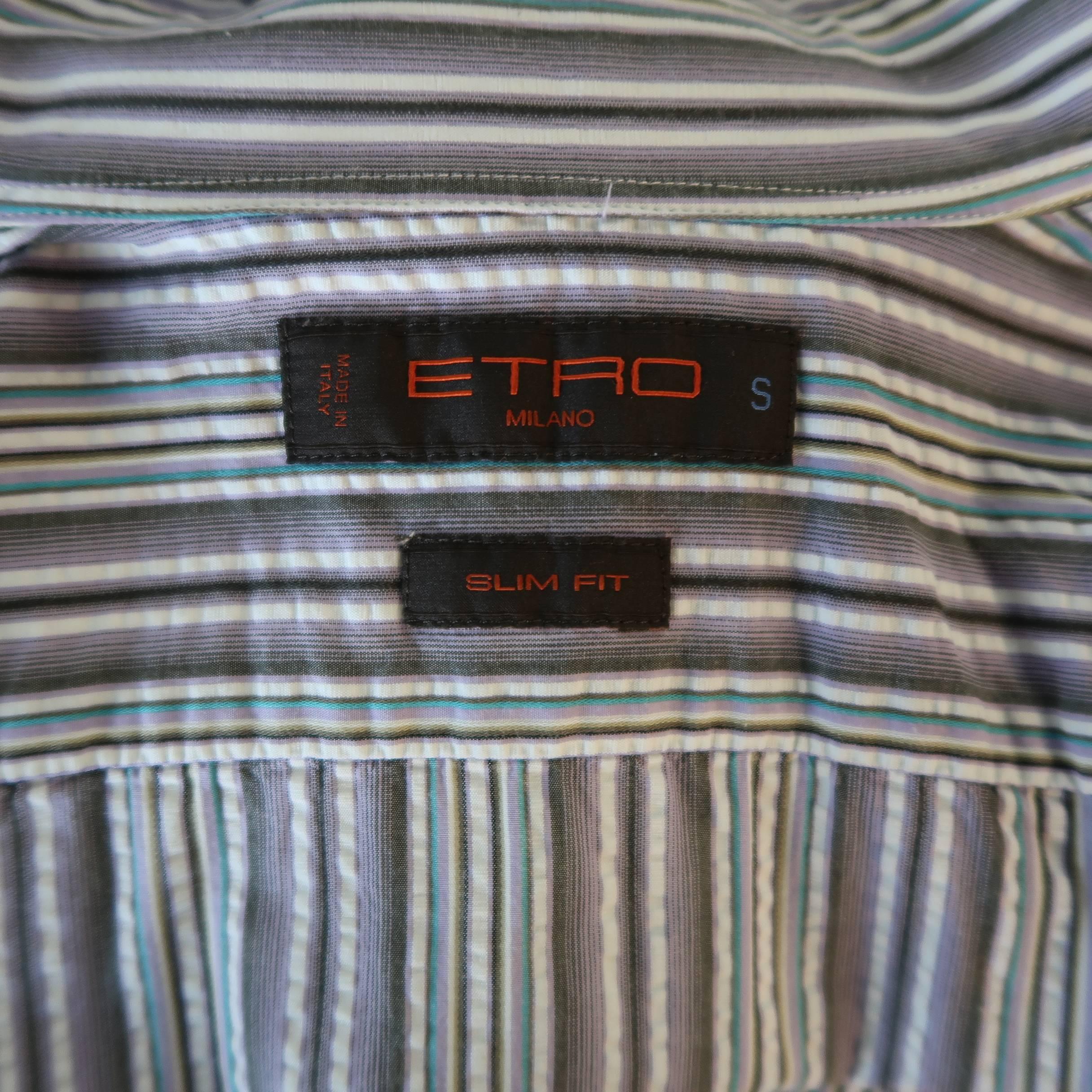 Men's ETRO Size S Lavender Striped Cotton Short Sleeve Shirt 2