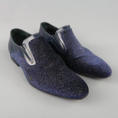 Men's EVEET Size 8 Navy Metallic Sparkle Velvet & Leather Loafers