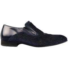 Men's EVEET Size 8 Navy Metallic Sparkle Velvet & Leather Loafers