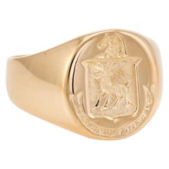Mens Family Crest Signet Ring Retro 18k Yellow Gold