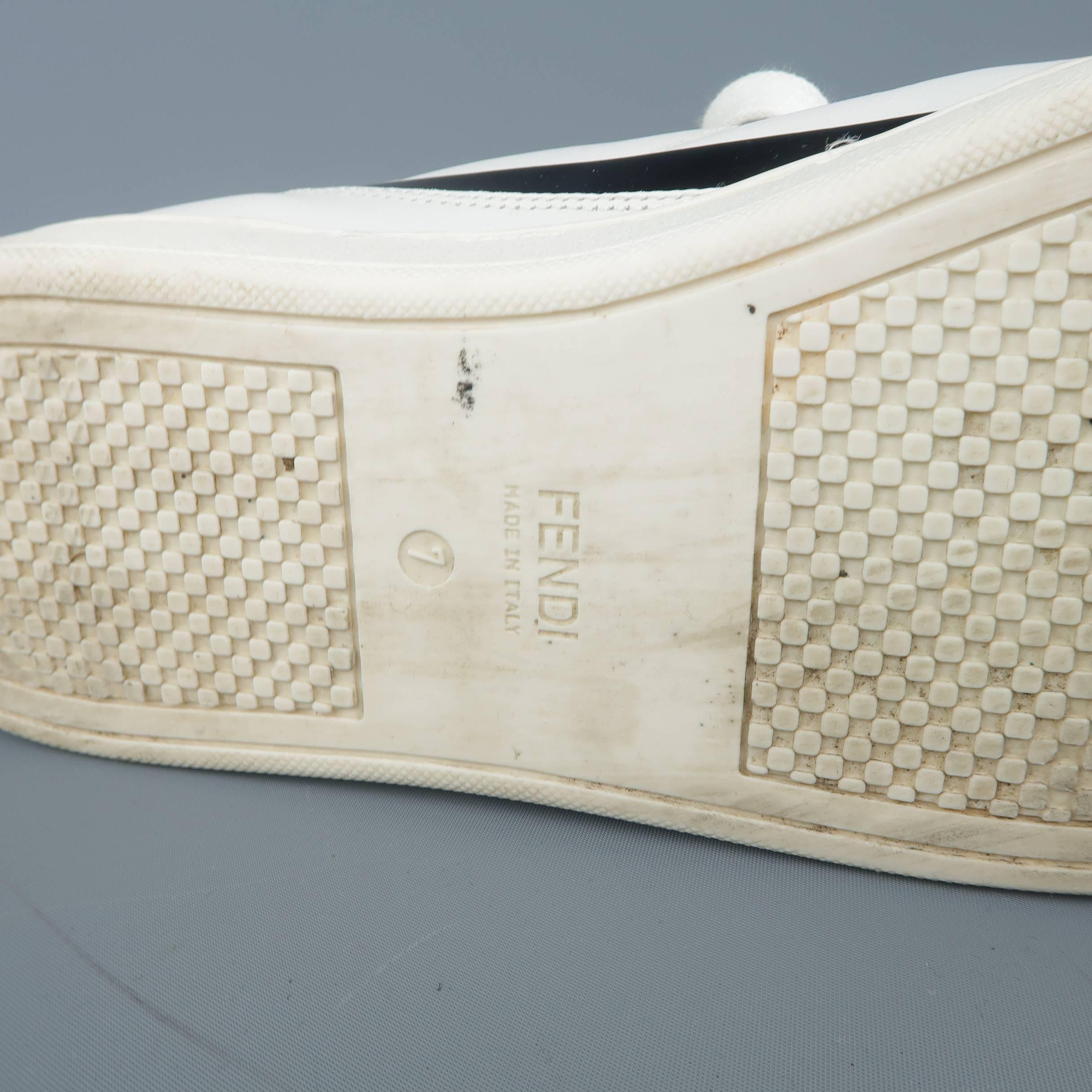 Men's FENDI Size 8 White Solid Leather Black Patent Stripe Sneakers 2