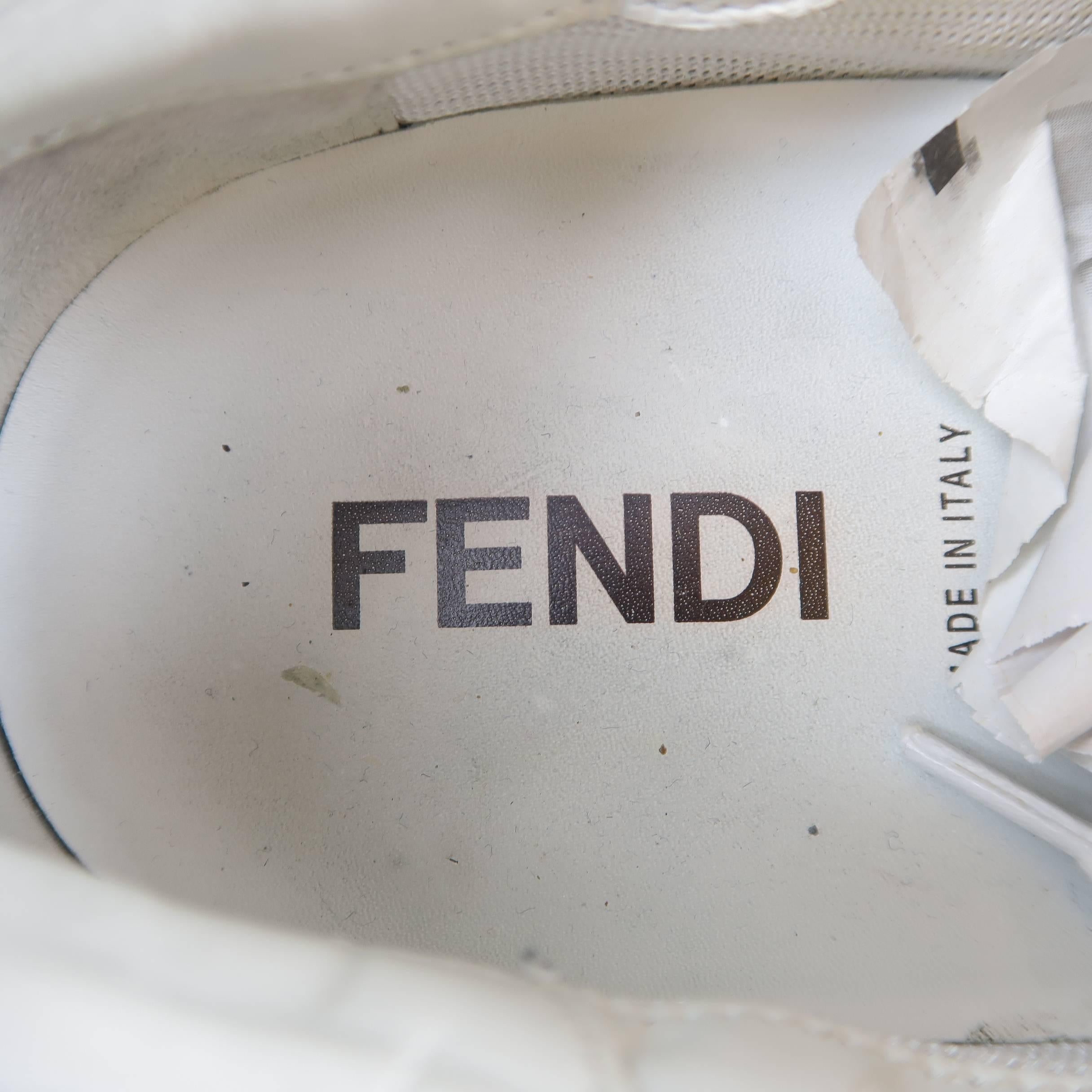 Men's FENDI Size 8 White Solid Leather Black Patent Stripe Sneakers 3