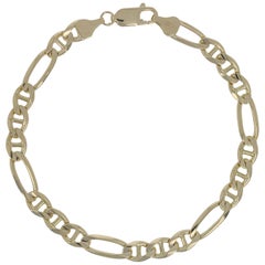 Men's Figaro Chain Bracelet, 14 Karat Yellow Gold Lobster Claw Clasp