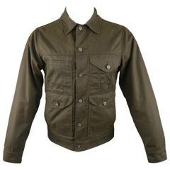 Men's FILSON XS Olive Waxed Cotton Flap Pocket Trucker Jacket