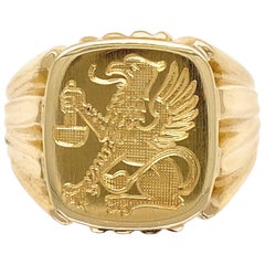Men’s Fine Engraved Griffin Crest 585 Gold Signet Ring Estate Fine Jewelry