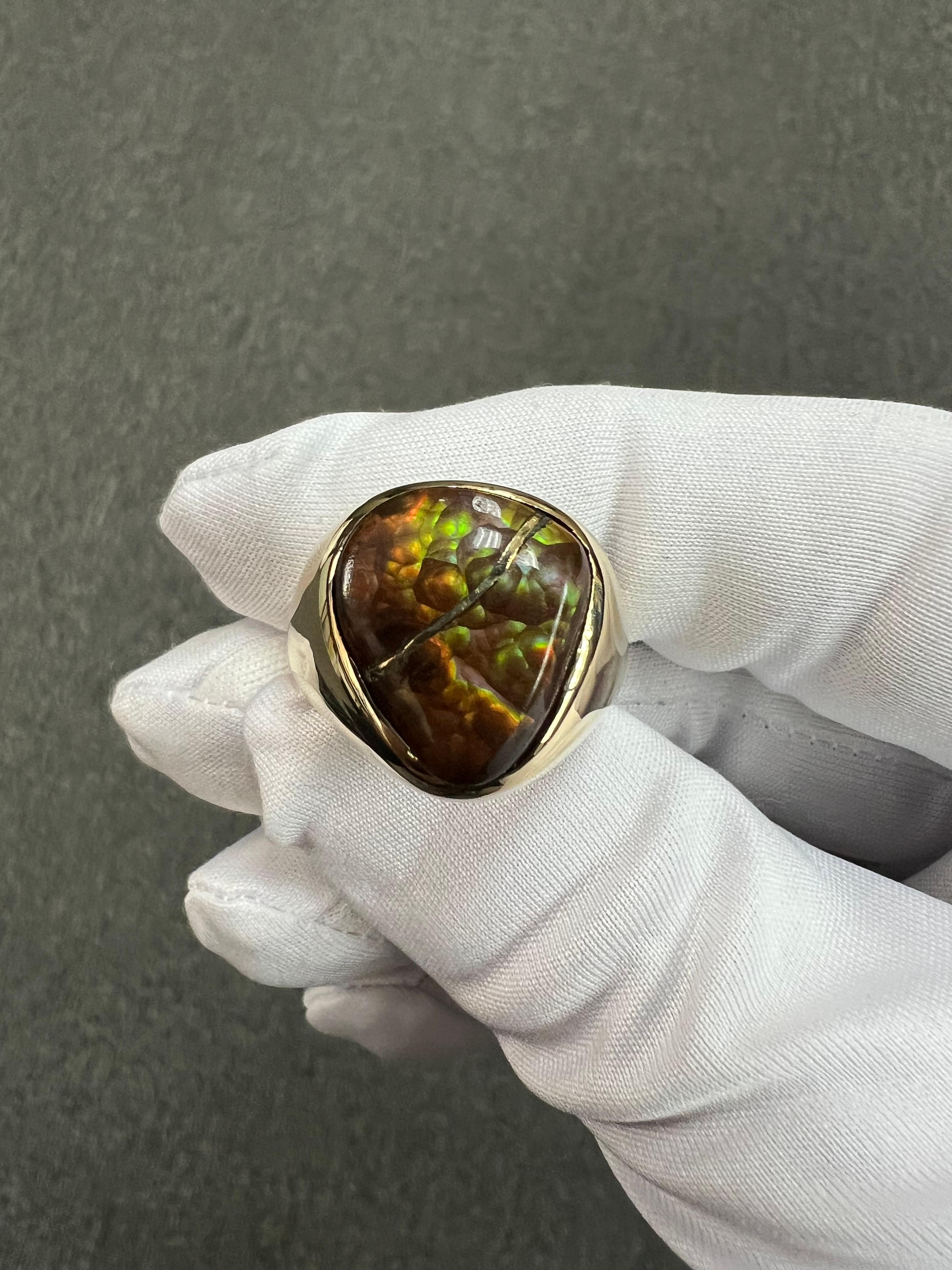 Men’s Fire Agate Yellow Gold Ring For Sale 7