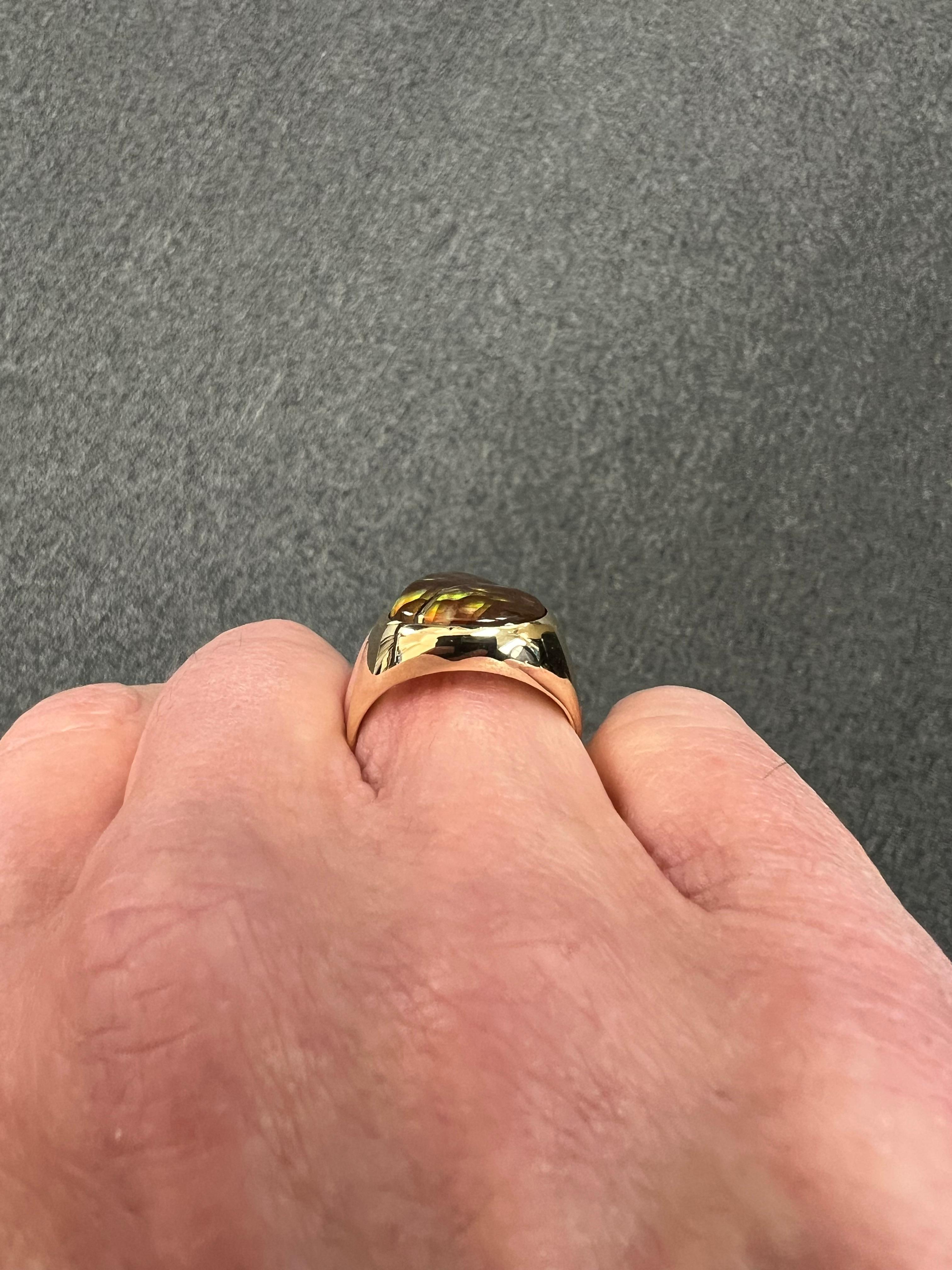 Contemporary Men’s Fire Agate Yellow Gold Ring For Sale