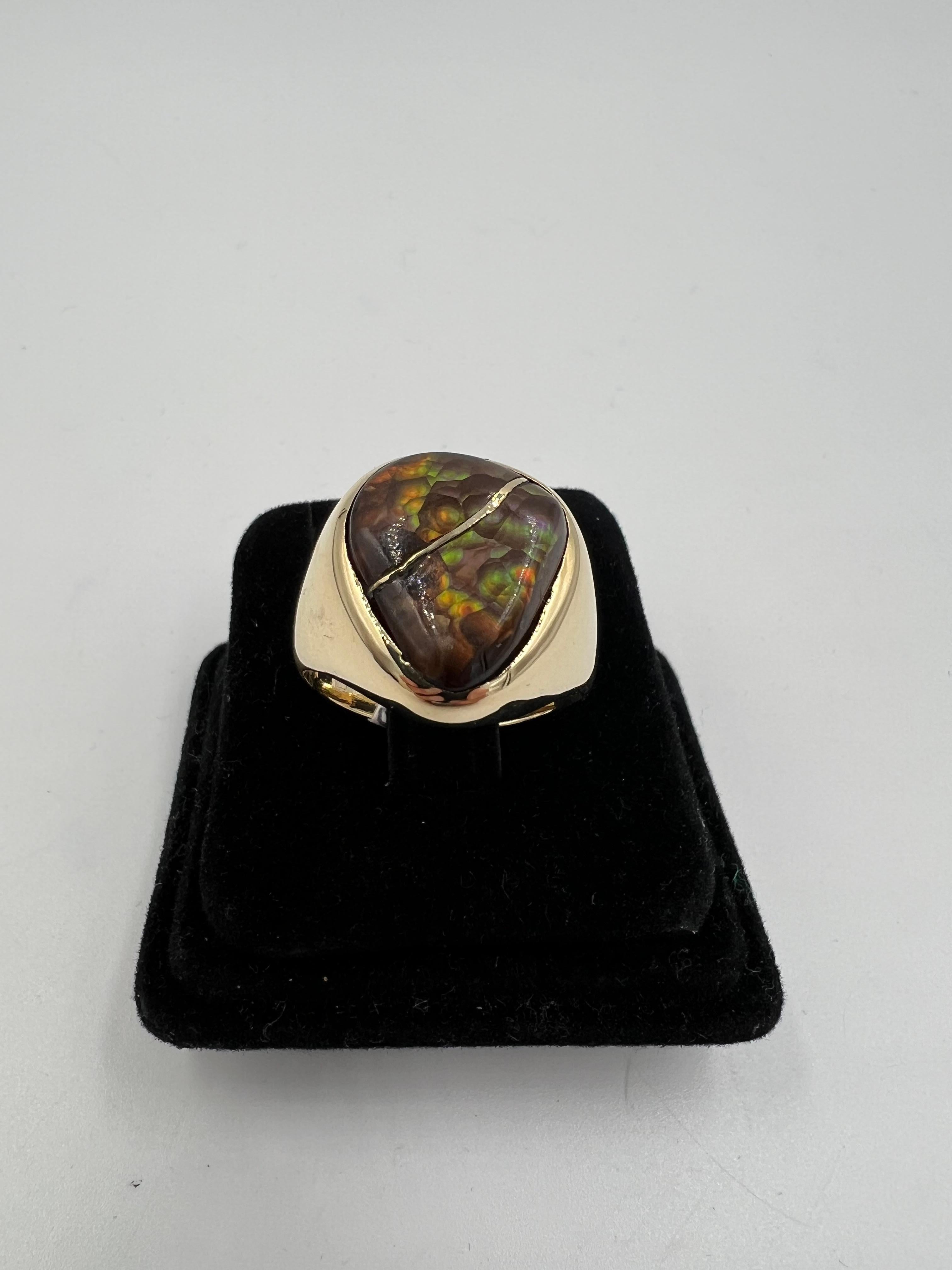 Women's or Men's Men’s Fire Agate Yellow Gold Ring For Sale