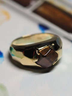 Men's Fire Garnet Gold Ring Faceted Hickory Brown Natural Japanese Stone Unisex