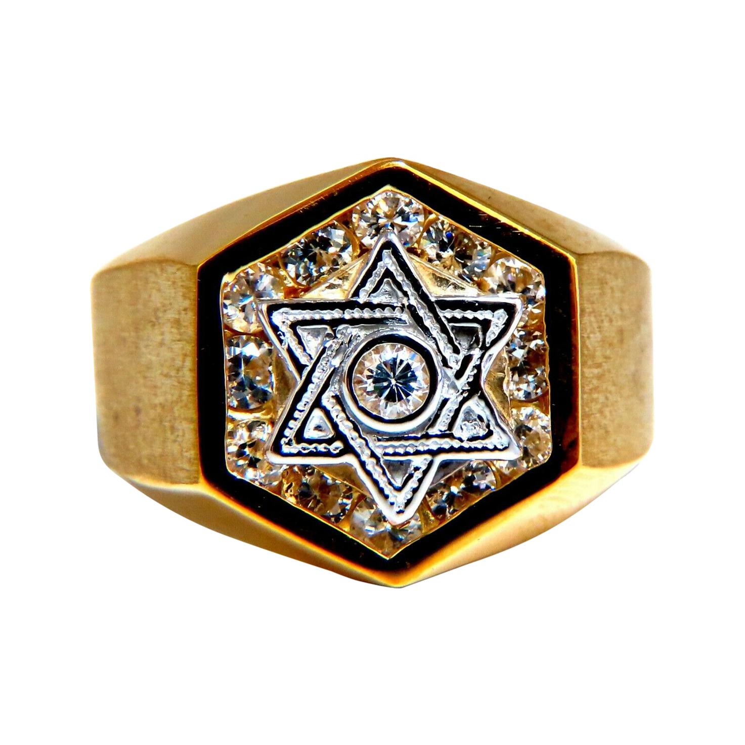 Mens Floating Star of David Ring Channel Mount Brushed Satin 10kt