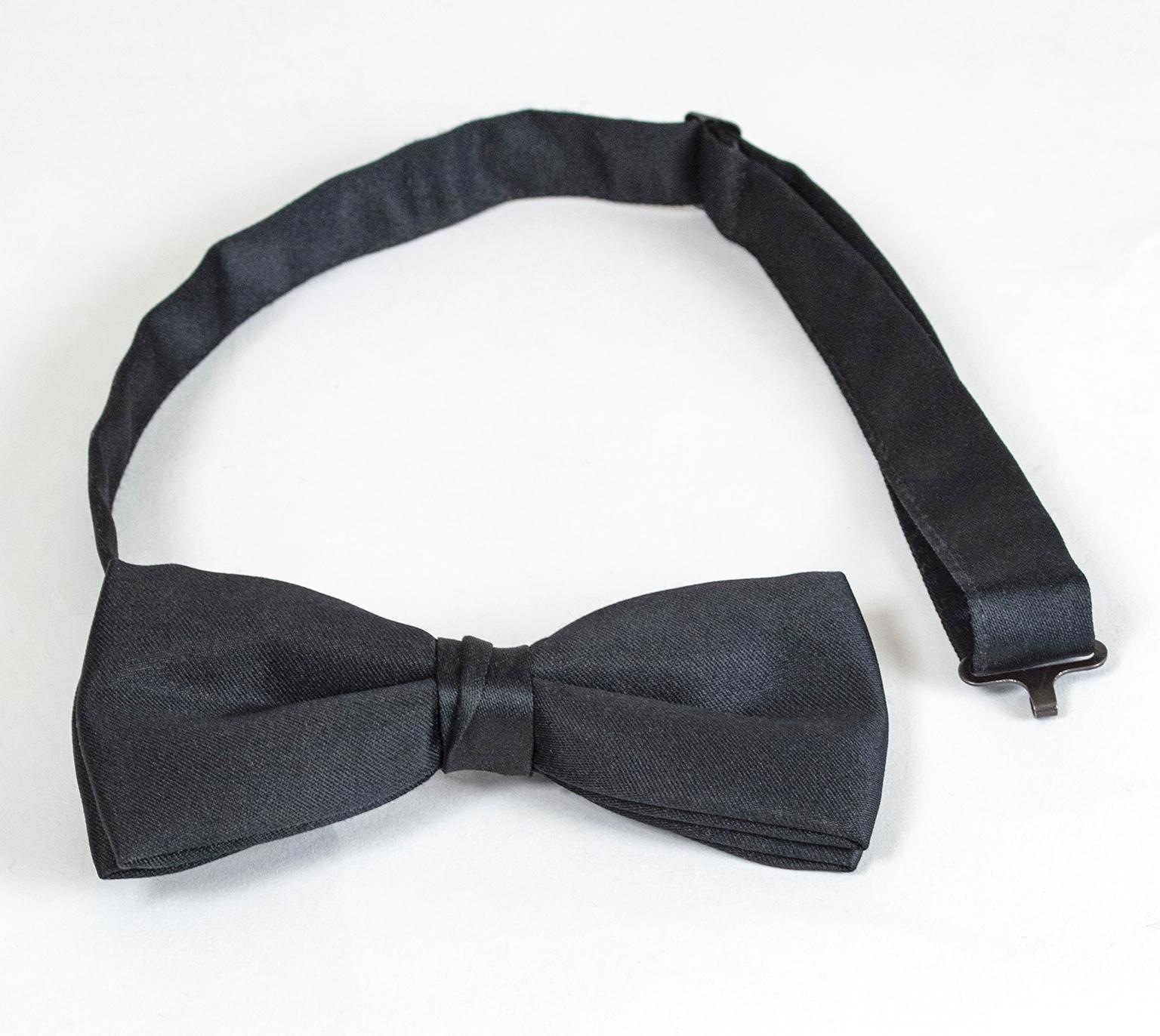 black silk pre-tied bow tie
