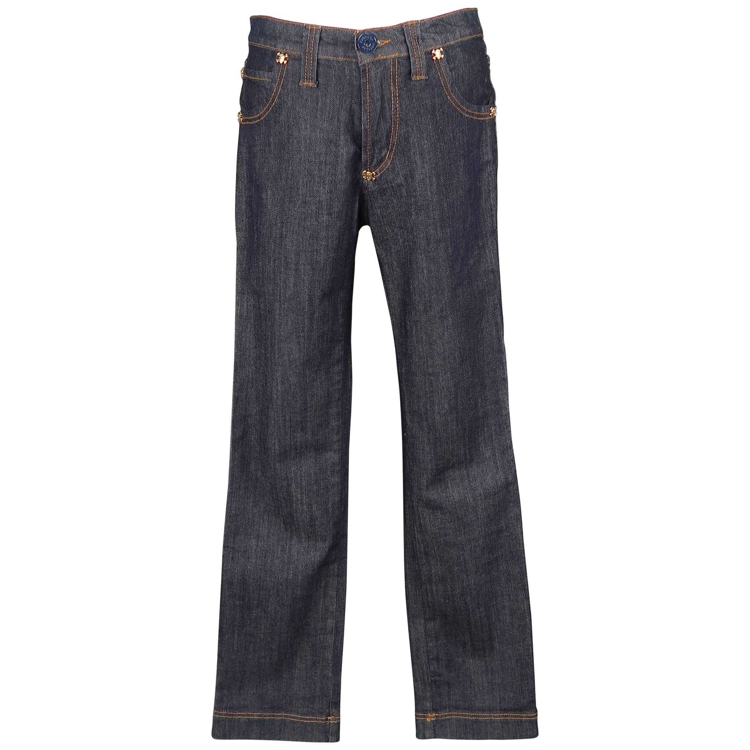 FRANKIE MORELLO 30 Indigo Uomo Stitch by Stitch Denim Oro Teschio Crossbones Stud