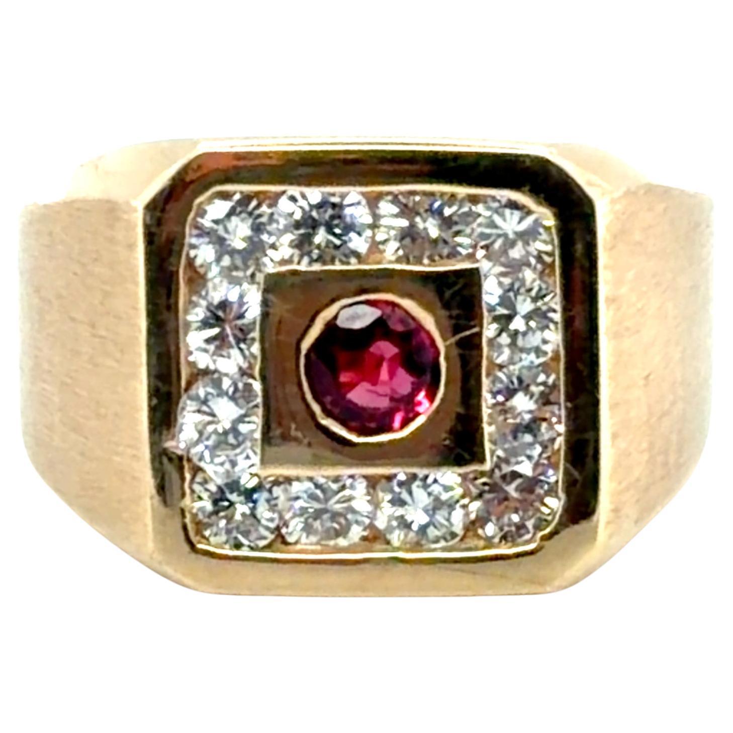 Mens Gem Quality Ruby Diamond Cocktail Ring 1.70ct 18K Yellow Gold