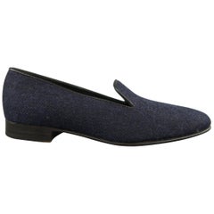 Men's GEORGE CLEVERLEY Size 8 Navy Herringbone Cashmere Loafers