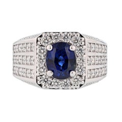 Men's GIA Certified 14 Karat Gold 4.00 Carat Oval Ceylon Sapphire Diamond Ring