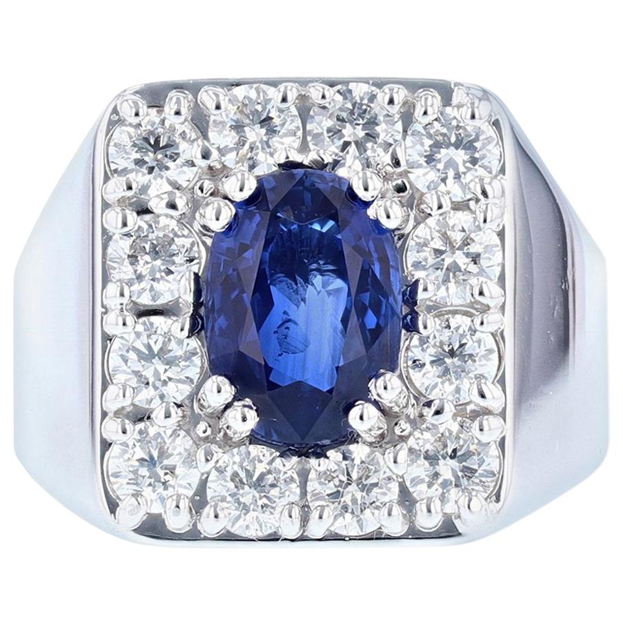 Herren GIA-zertifizierter 14 Karat Gold 4,05 Karat ovaler Saphir Diamantring