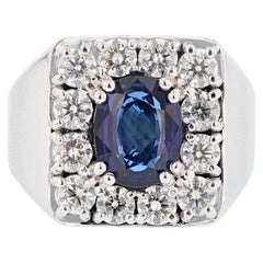Men
s GIA Certified 14 Karat Gold 4.23 Carat Cushion Cut Sapphire Diamond Ring