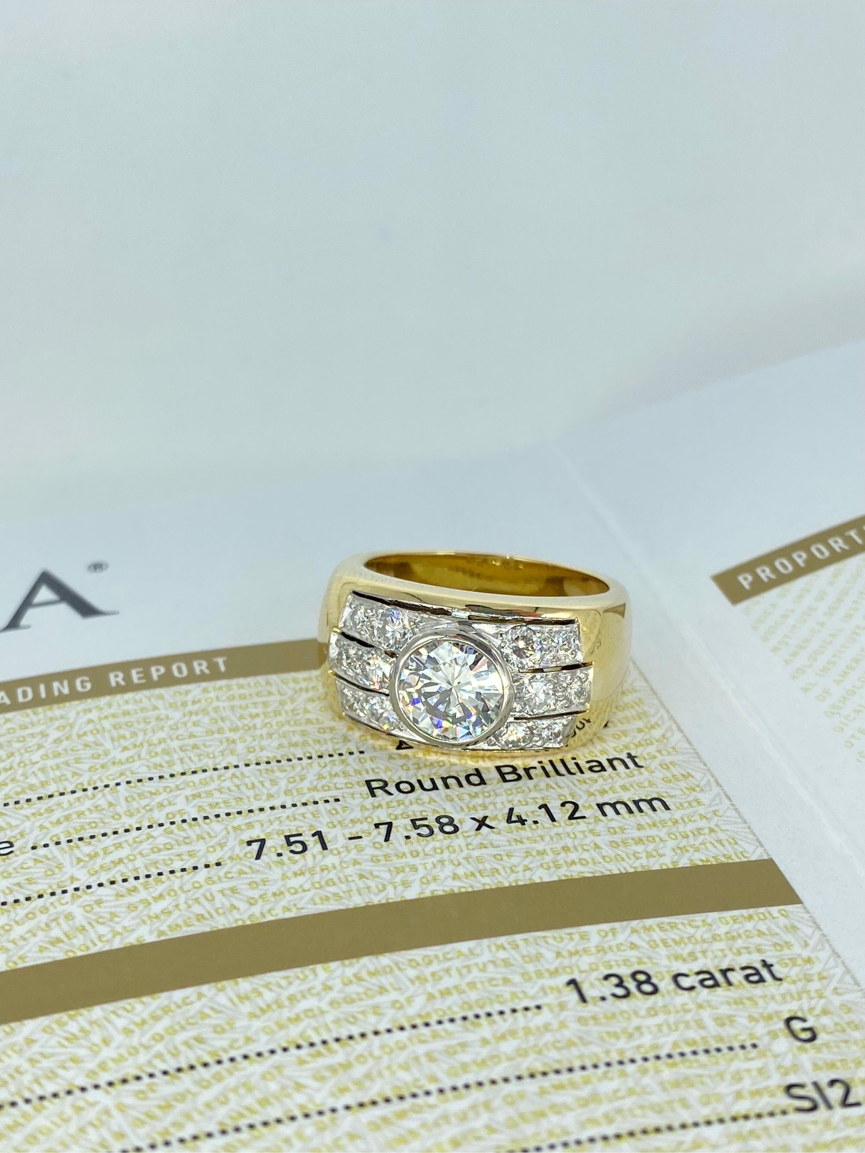 Men’s GIA Certified 2.31 Carat Round Diamond Ring 18k Gold In Excellent Condition For Sale In Miami, FL
