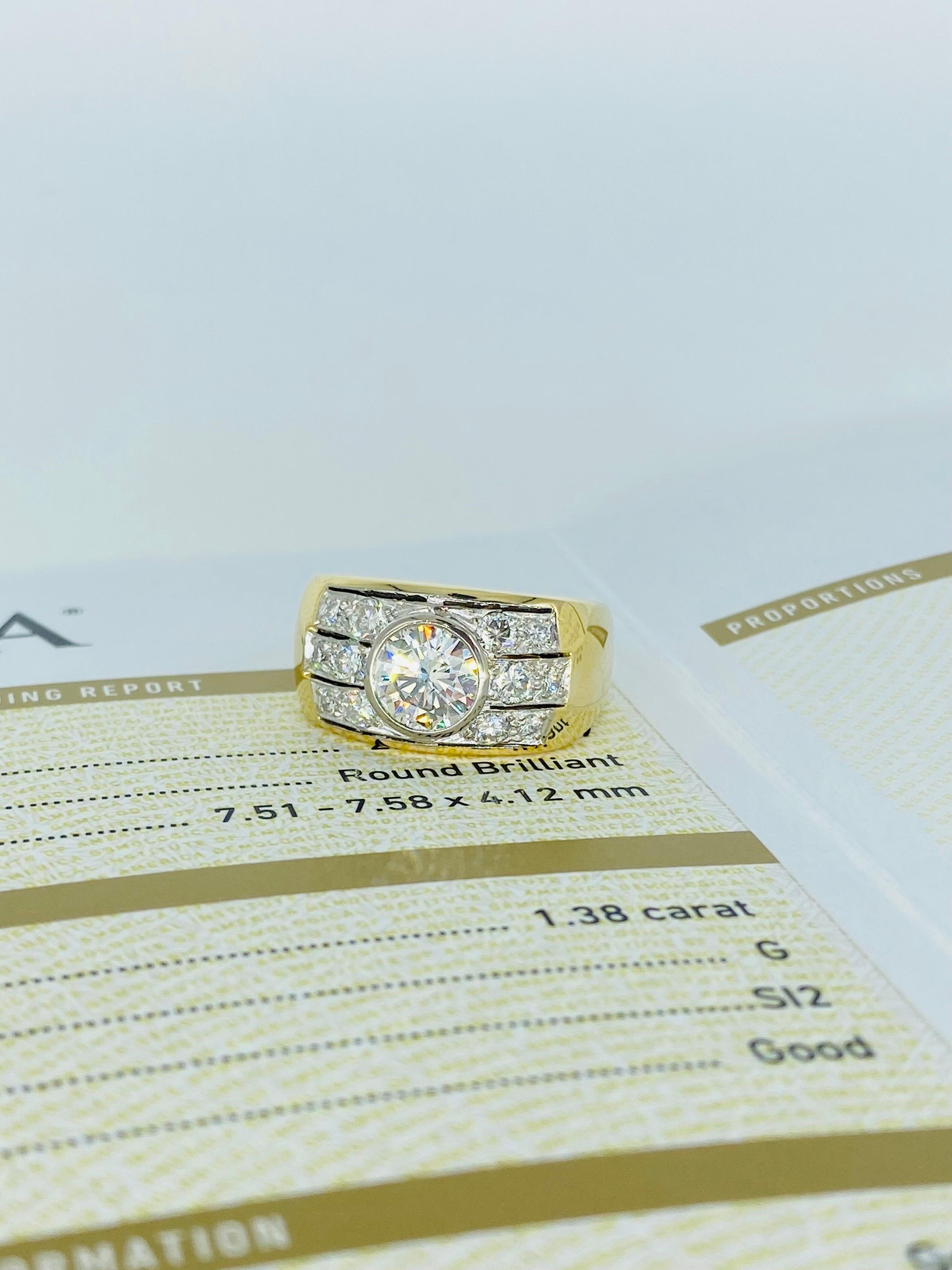Men's Men’s GIA Certified 2.31 Carat Round Diamond Ring 18k Gold For Sale