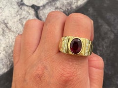 Mens GIA Red Rubellite Tourmaline and Diamond Ring 18k Yellow Gold