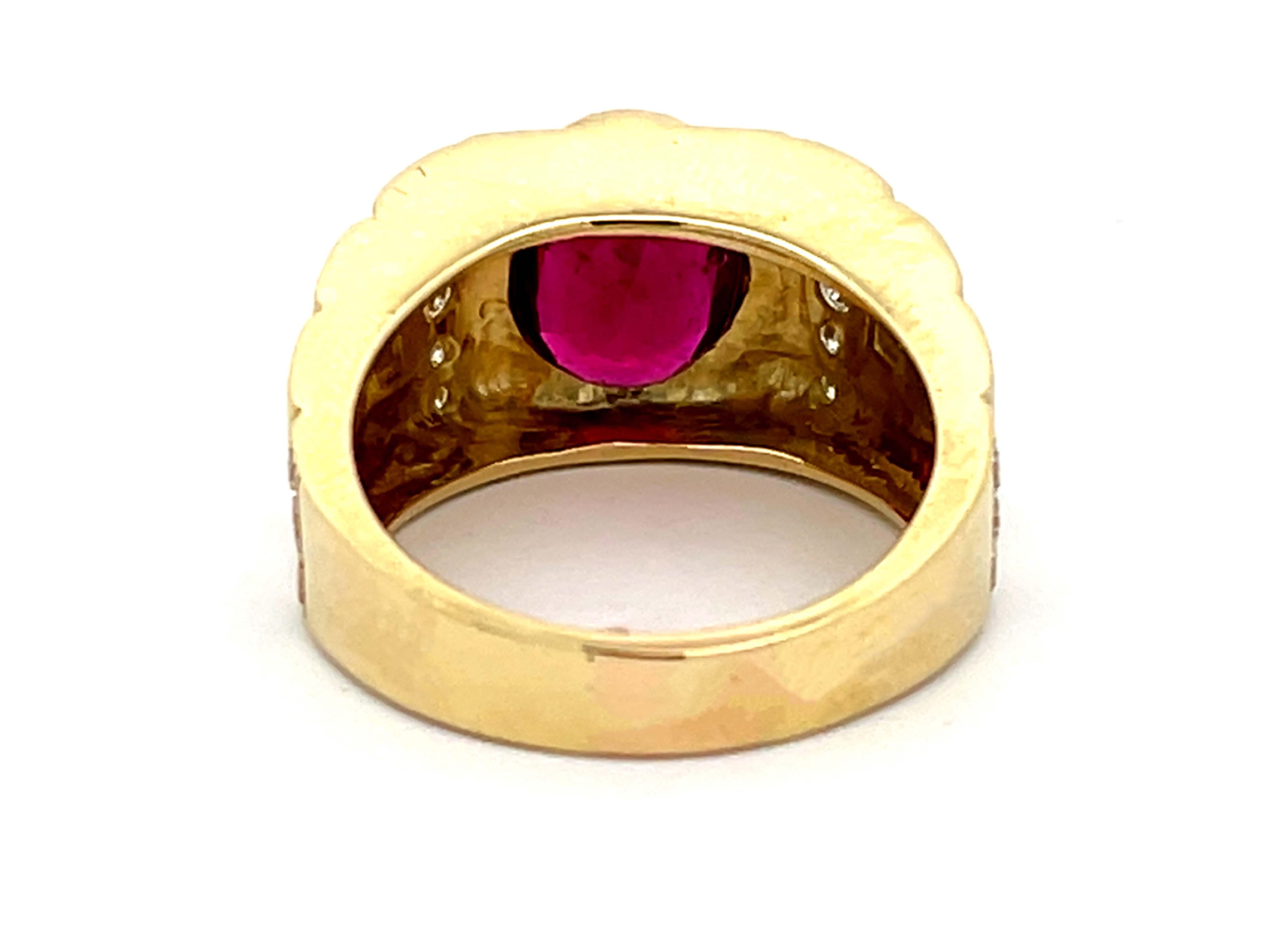 Mens GIA Red Rubellite Tourmaline and Diamond Ring 18k Yellow Gold For Sale 2
