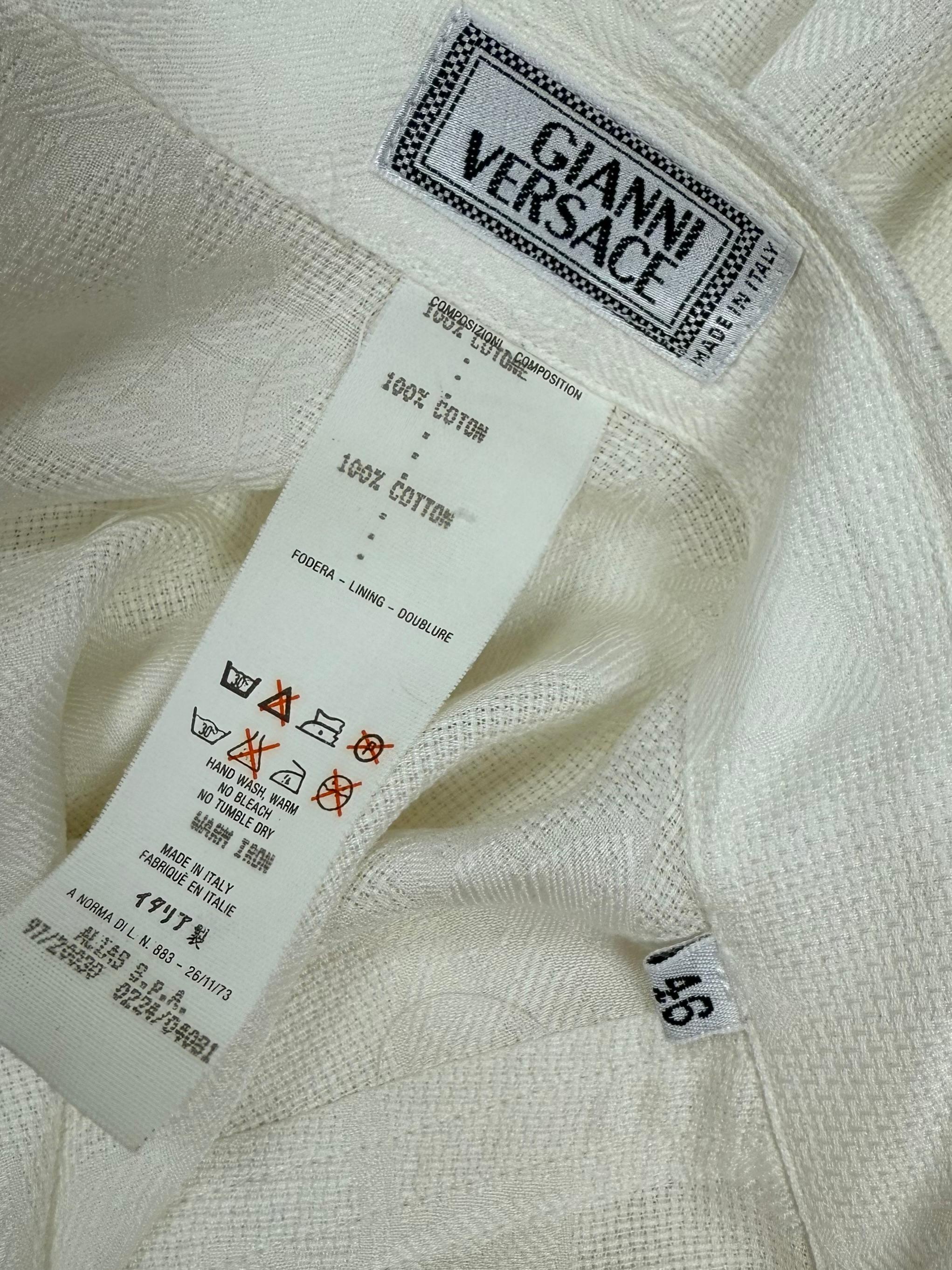 Men's GIANNI VERSACE 1997 vintage off white ivory printed shirt For Sale 7