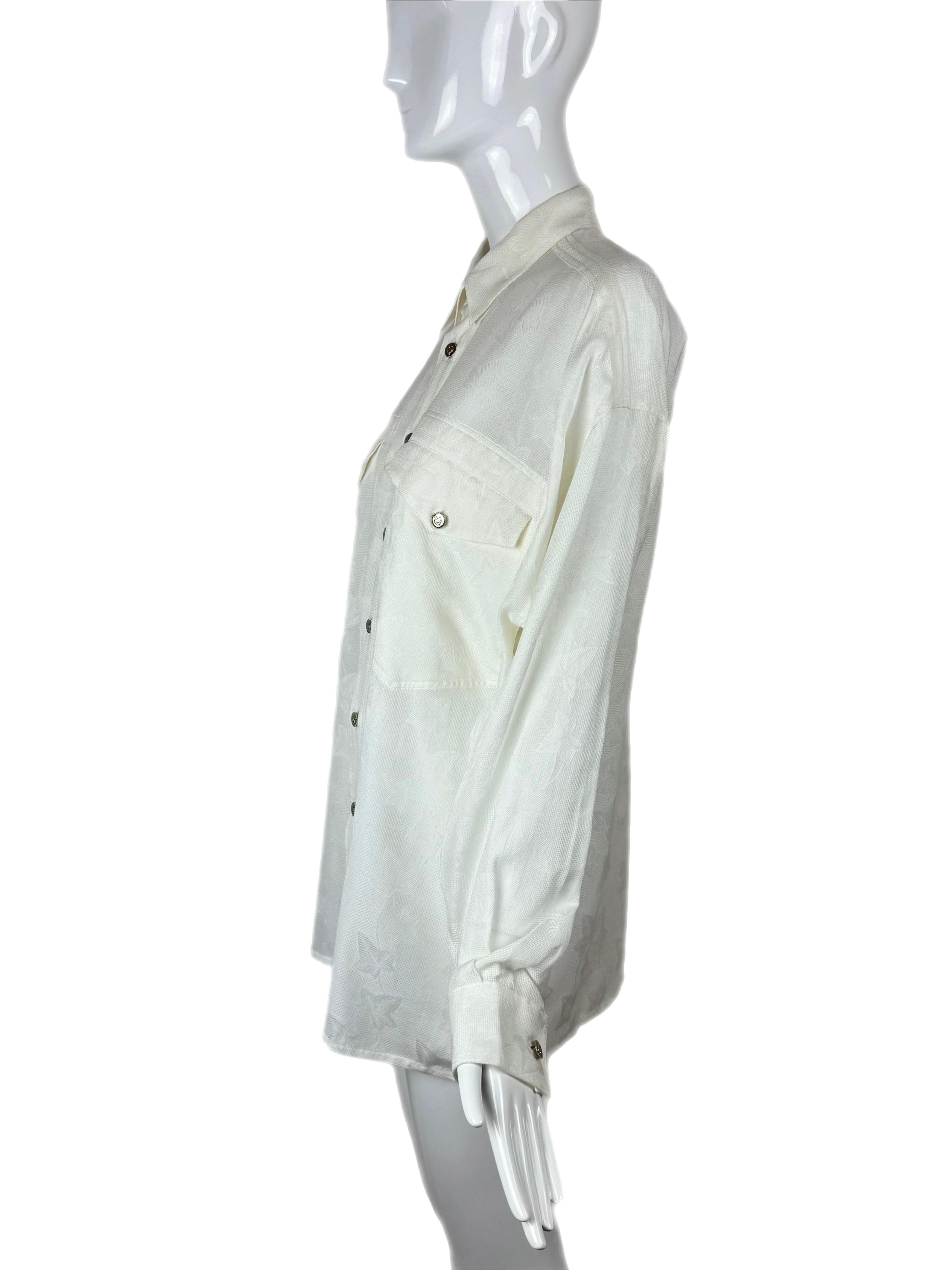 White Men's GIANNI VERSACE 1997 vintage off white ivory printed shirt For Sale