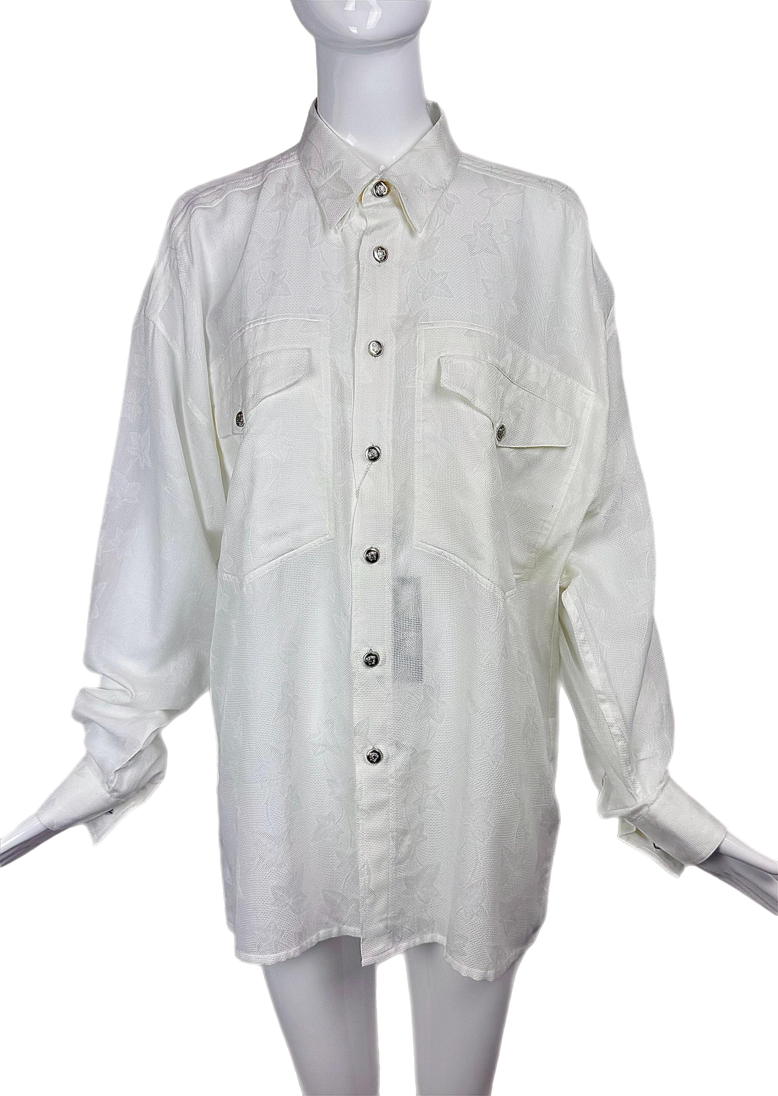 Men's GIANNI VERSACE 1997 vintage off white ivory printed shirt For Sale 1
