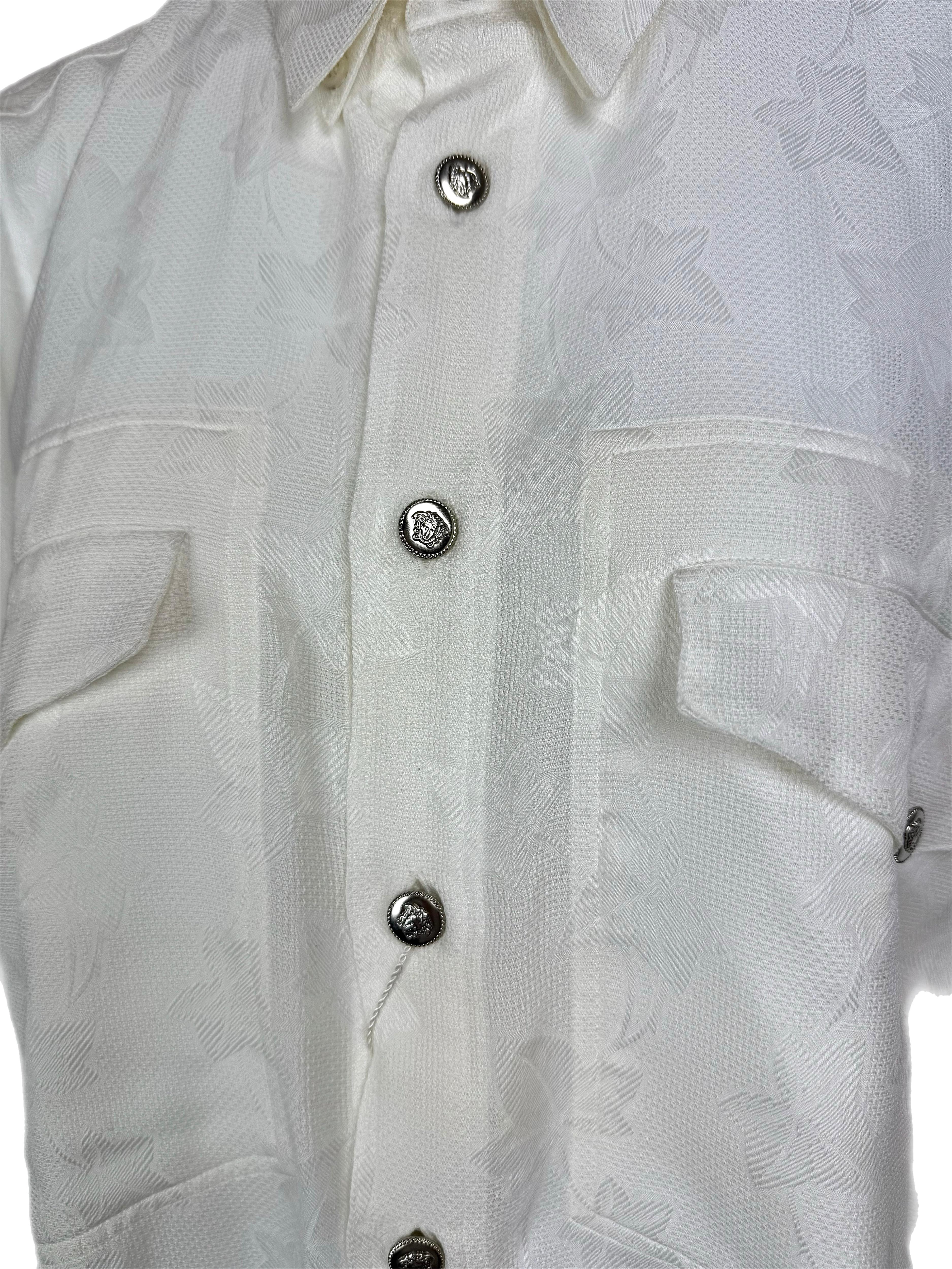 Men's GIANNI VERSACE 1997 vintage off white ivory printed shirt For Sale 5