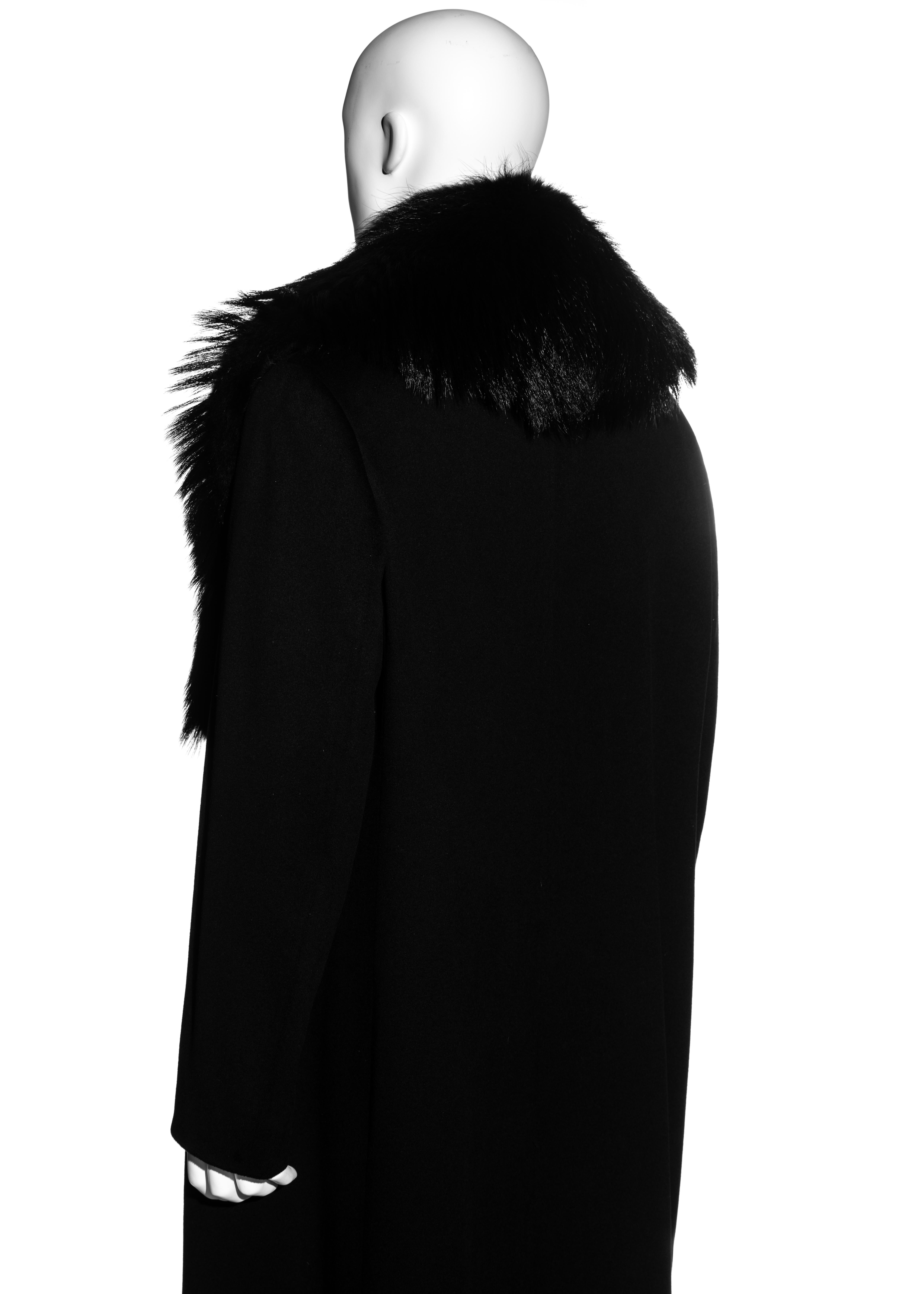 Men's Gianni Versace black cashmere wool oversized coat with fox fur, fw 1999 3