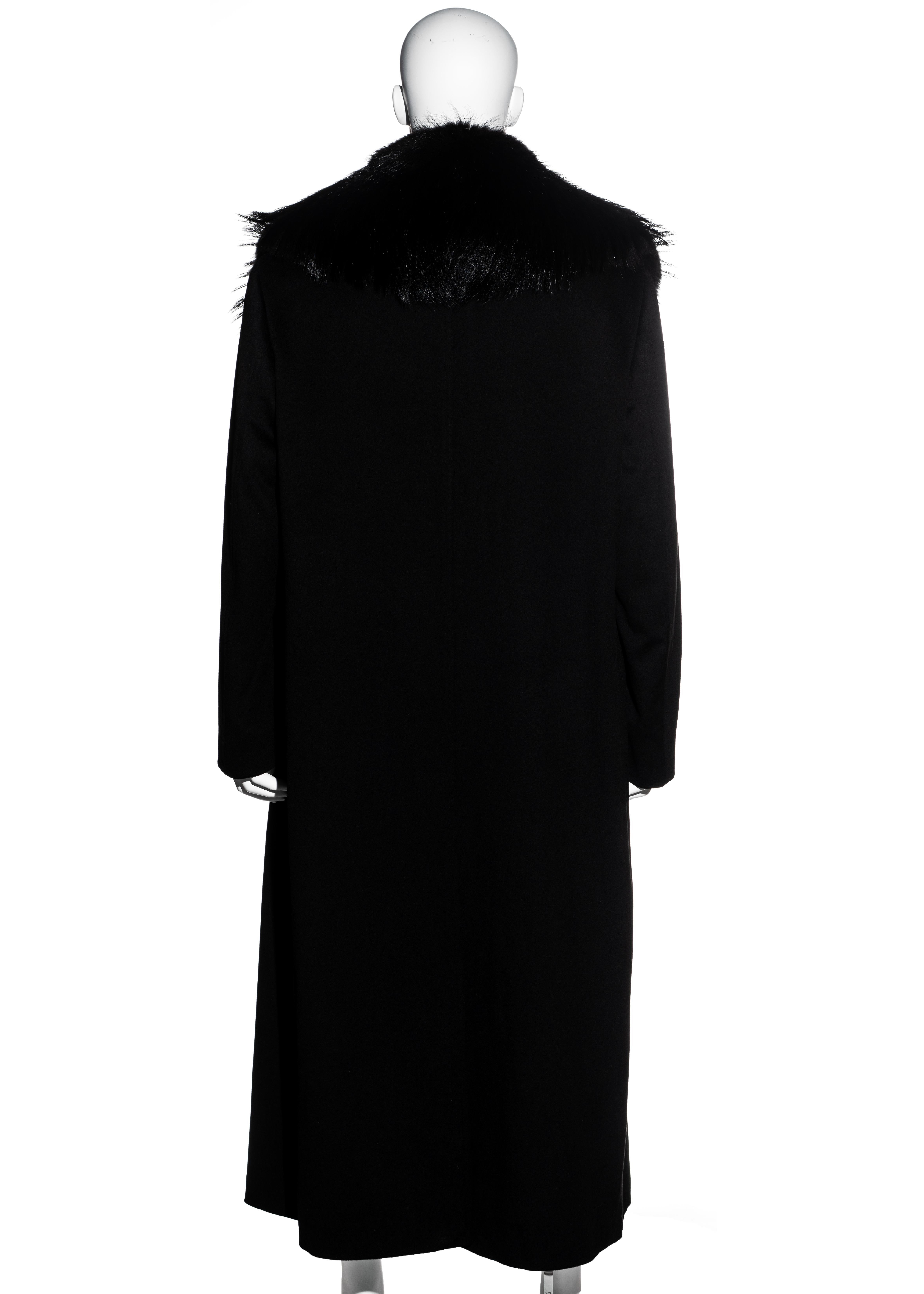 Men's Gianni Versace black cashmere wool oversized coat with fox fur, fw 1999 4