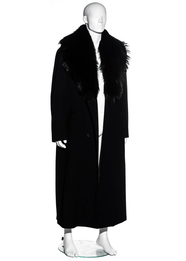 Men's Gianni Versace black cashmere wool oversized coat with fox fur, fw  1999 For Sale at 1stDibs