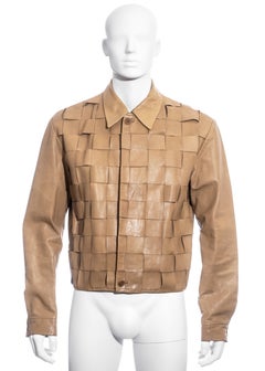 Men's Gianni Versace tan leather basketweave jacket, c. 1990s